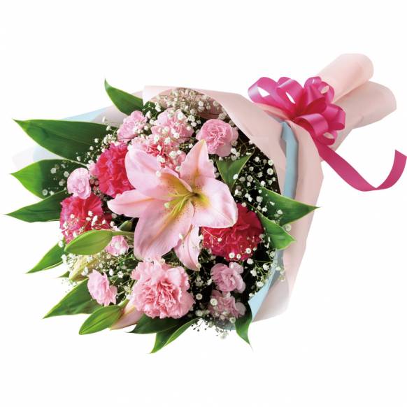 花キューピット加盟店 店舗名：花の店花時計
フラワーギフト商品番号：521351
商品名：ピンクユリの花束